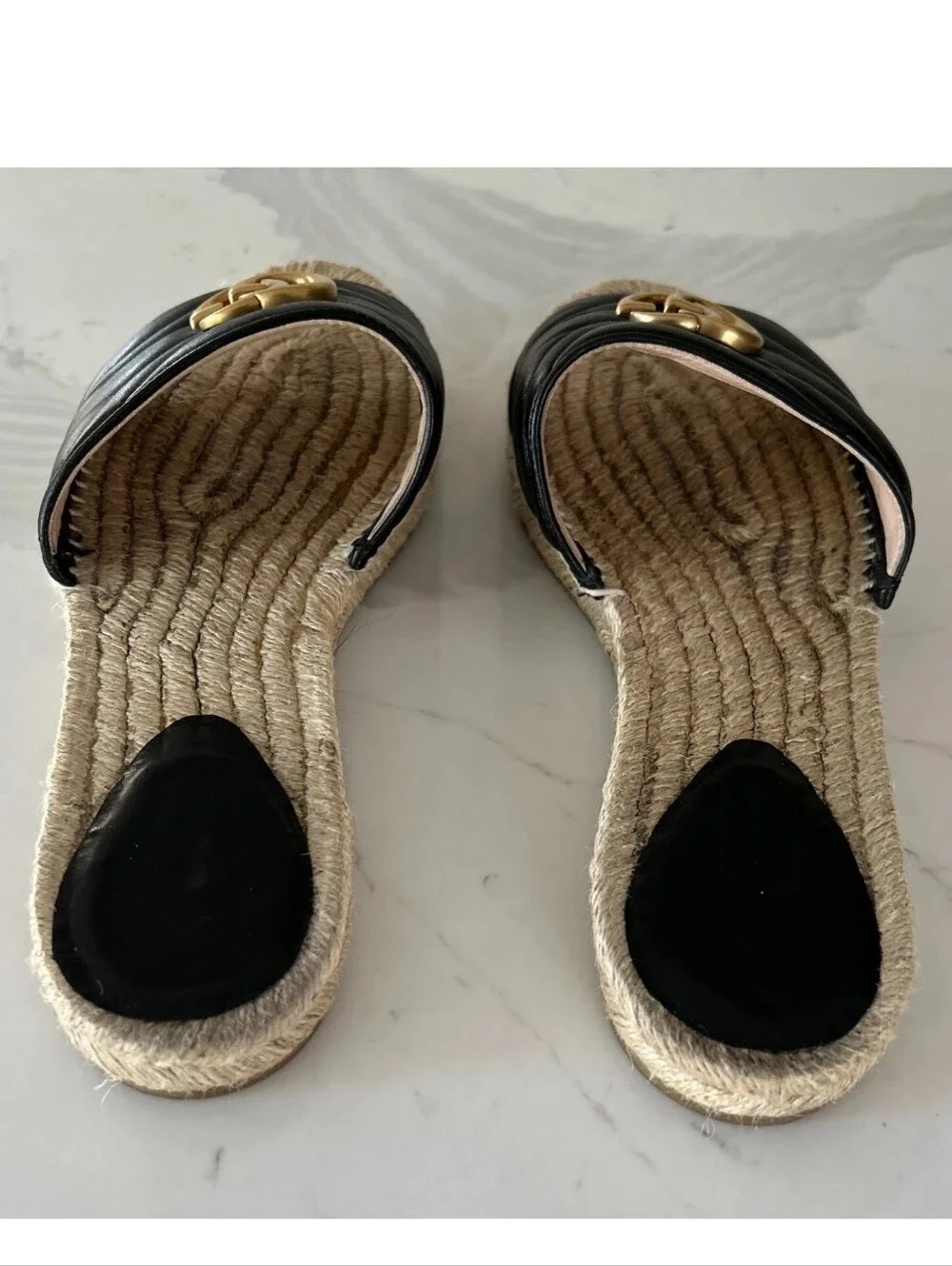 GUCCI Black Nappa Matelasse Gold GG Marmont Espadrille Slide Sandals 10 US = 41 - Picture 6 of 15